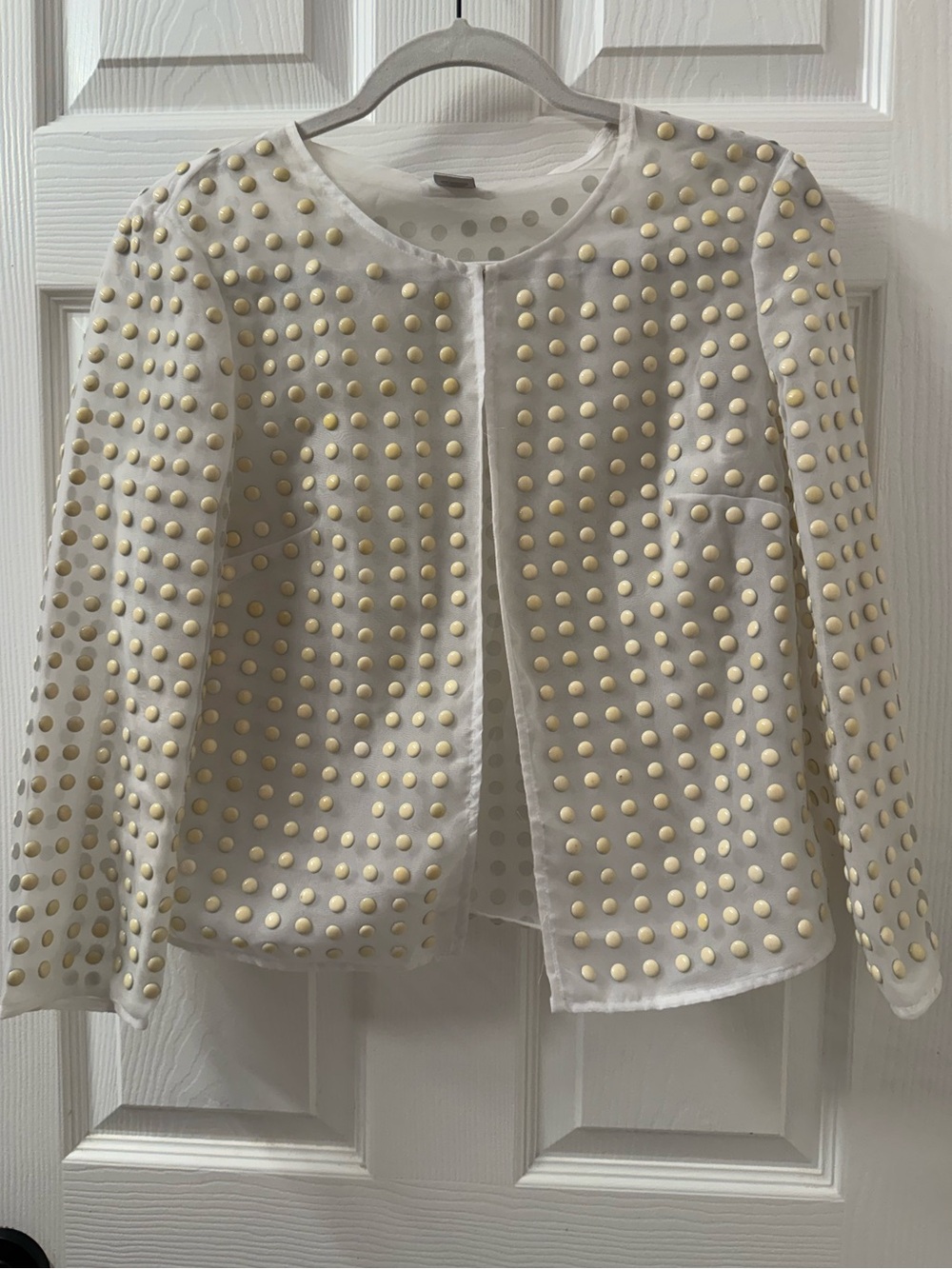Cache White Open-Front Beaded cardigan Size 2